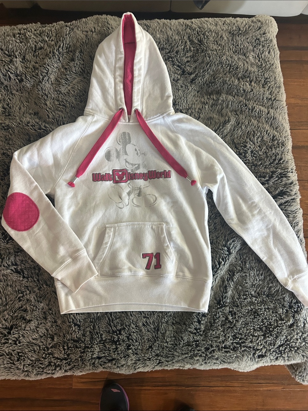 Disney Parks White Hoodie with Pink Accents Mickey Graphic
